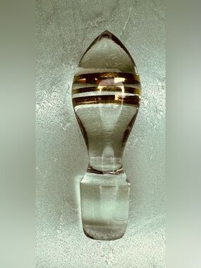 Vintage Clear Glass Decanter Stopper MCM 2 Gold Leaf Stripes